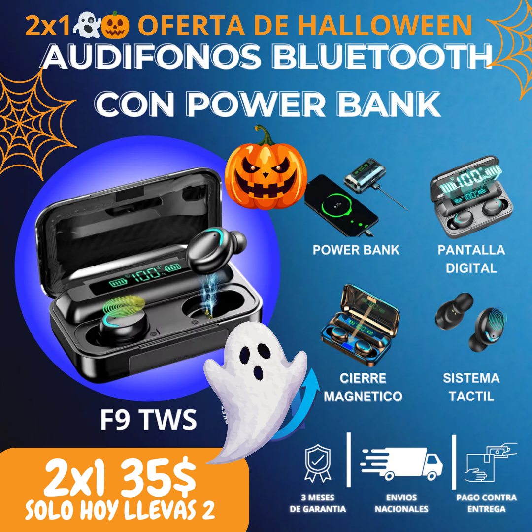 2x1 Audifonos Bluetooth Con Power Bank F9  (LLEVA2)