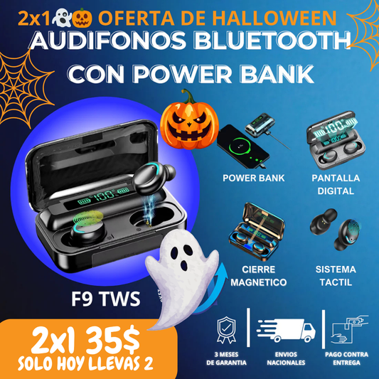 2x1 Audifonos Bluetooth Con Power Bank F9  (LLEVA2)